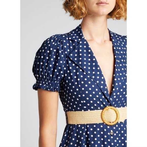 New WeWoreWhat Bella Midi Dress Polka Dot Estate Blue Button Front Belted NWT XL - Picture 7 of 15
